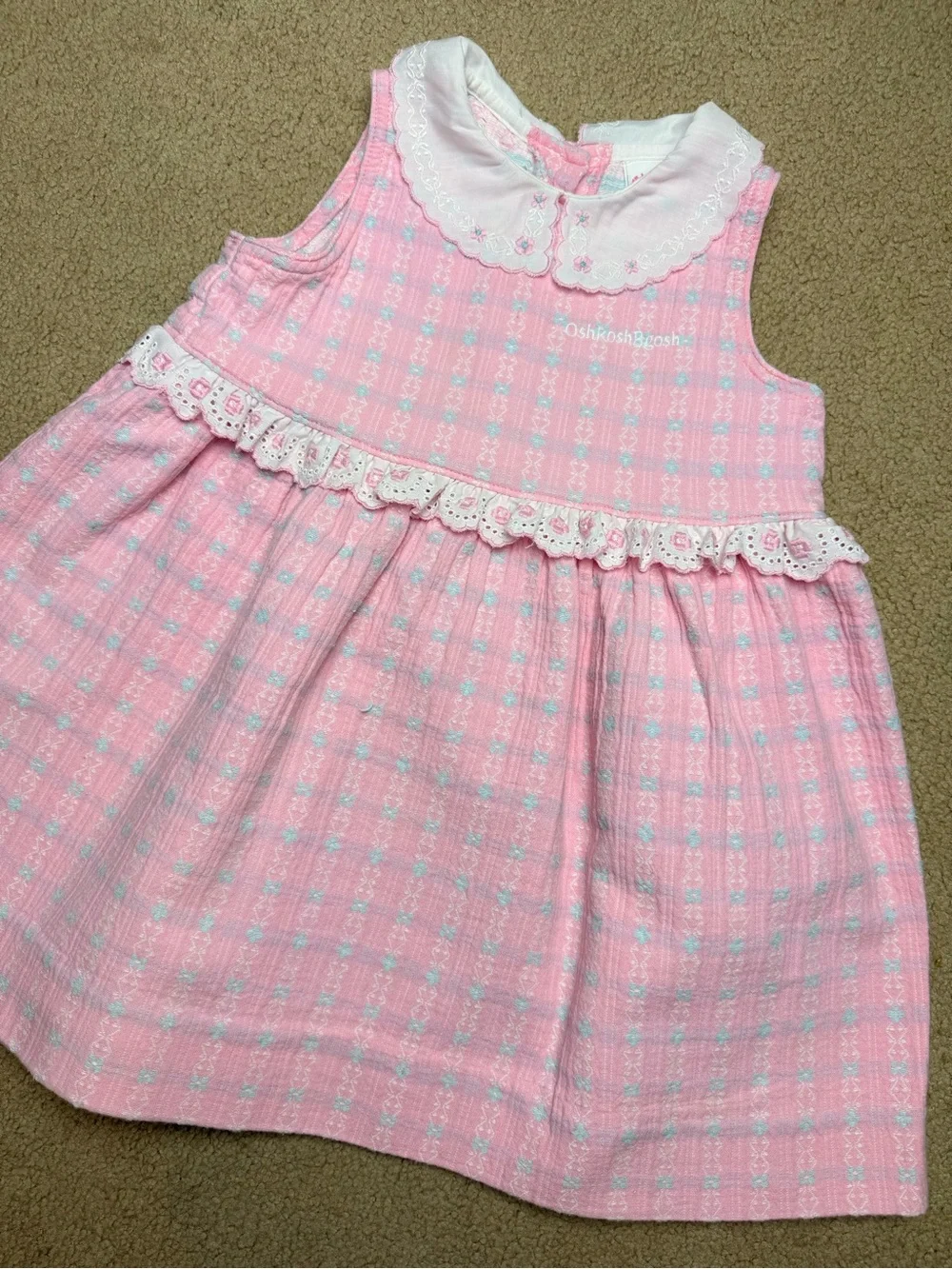 Vintage OshKosh B’gosh Pink Peter Pan‎ Collar Dress Girls 4T Made In USA Rare